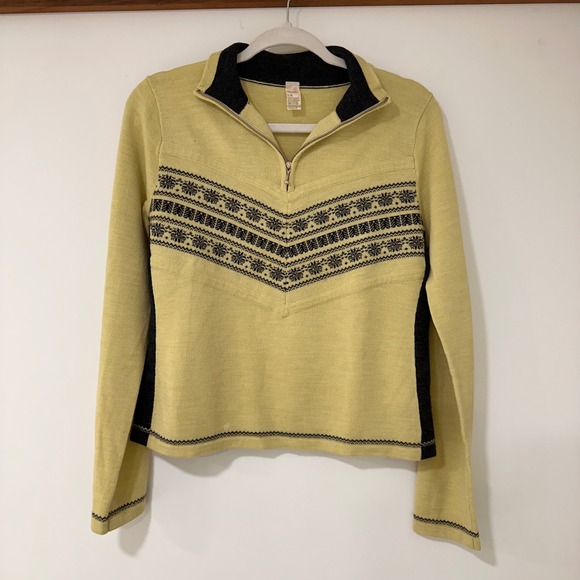 Free People Sweaters - Free People Merino Wool Fair Isle Quarter Zip Sweater Womens Large Yellow Nordic